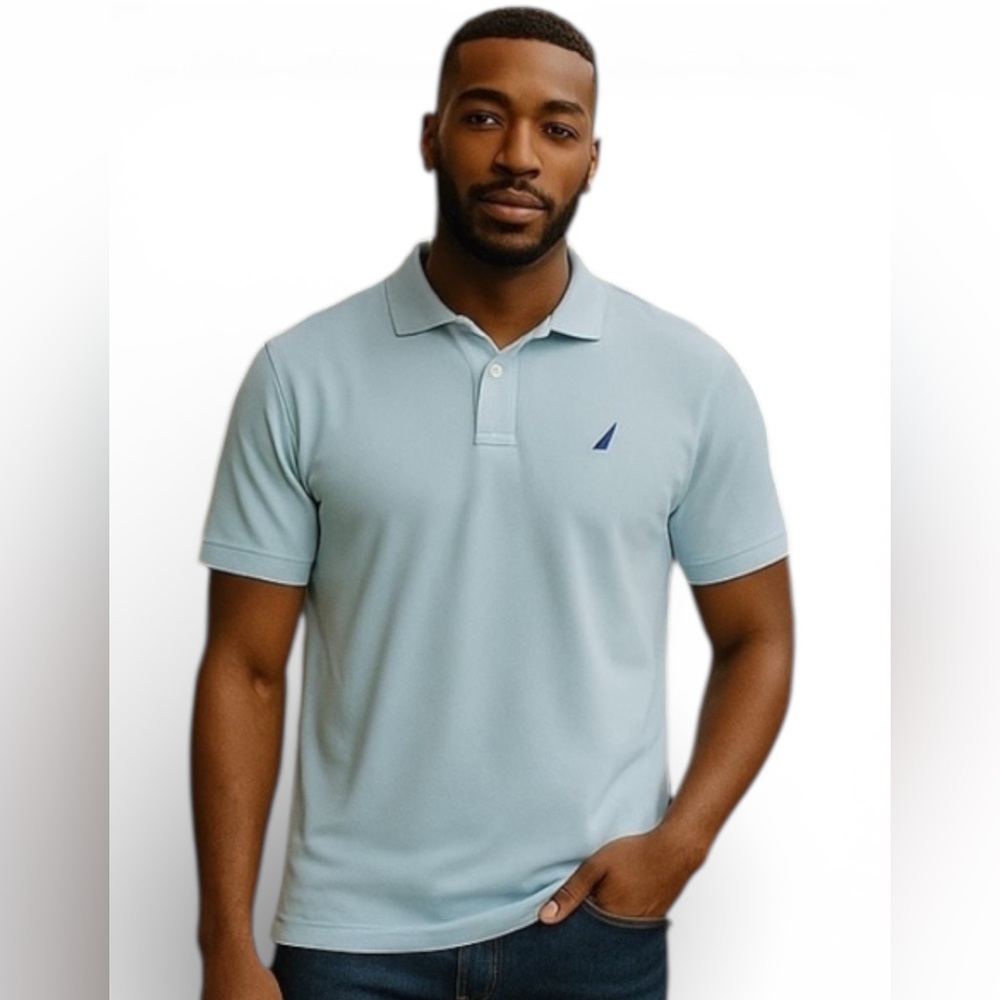 Nautica Light Blue Polo Short Sleeve Performance Deck Classic Fit Shirt Size XL